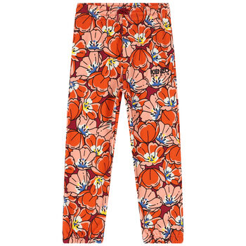 بنطلون بنات رياضي بطبعة الزهور باللون البرتقالي